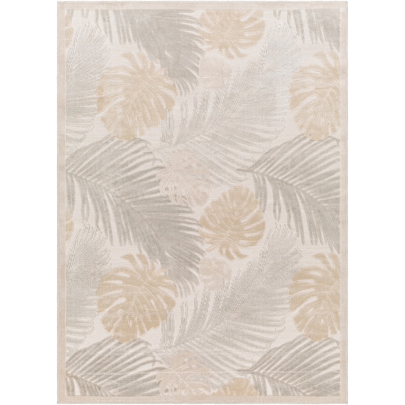 Livabliss Cabo Indoor/ Outdoor Palm Area Rug - 6'5" x 9' - Beige/Grey