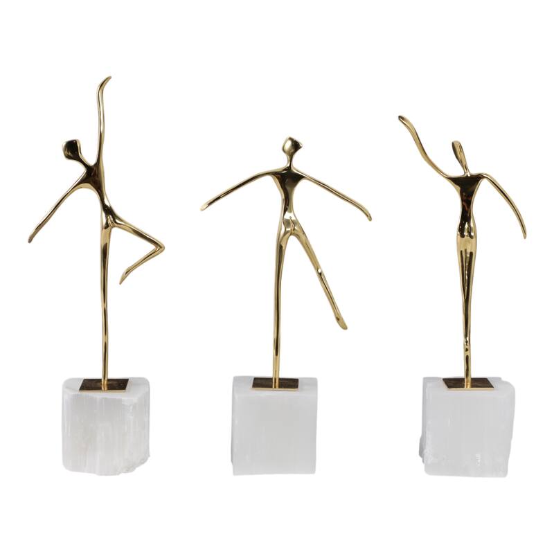 Valencia Brass Dancer Figurines on Marble Base (Set of 3) - 13" Gold - 6" x 3" x 13"