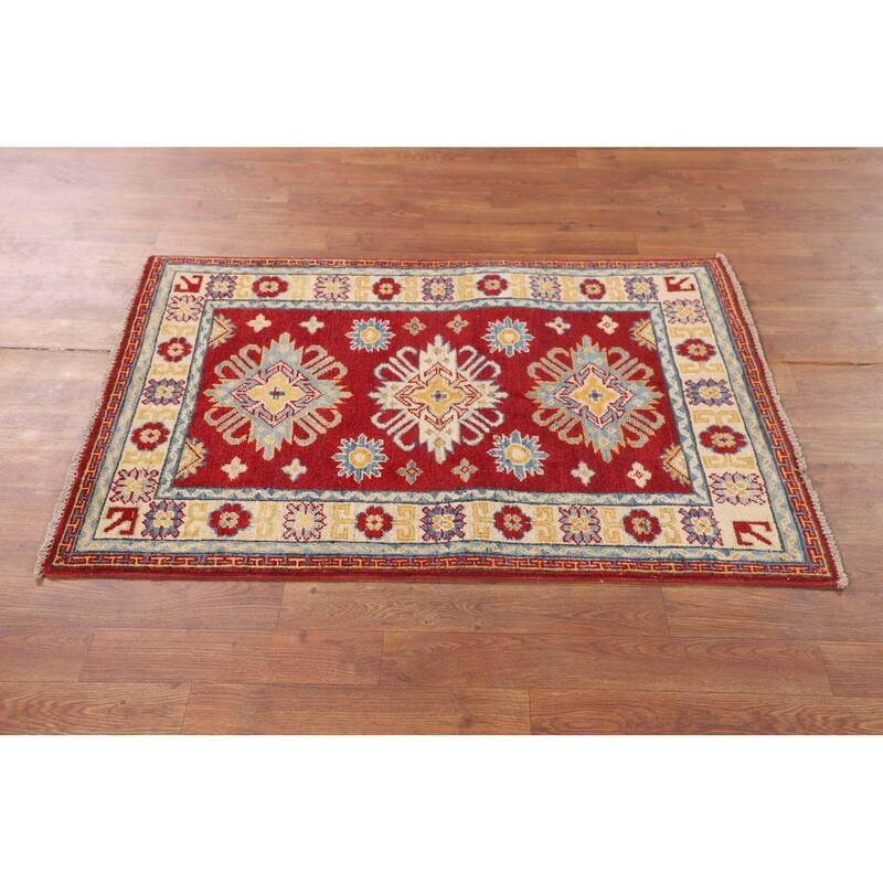 Kazak Accent Rug Hand-Knotted Red Traditional Wool Carpet - 2'7" x 3'10"
