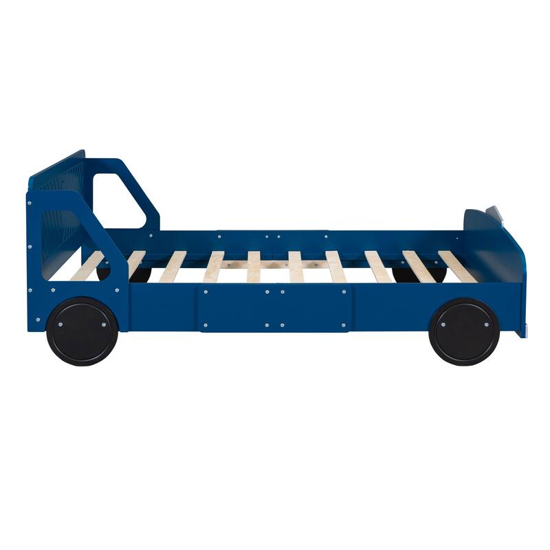 Full Size Car-Shaped Bed with Safety Rails, Sturdy Plywood and MDF Construction, No Box Spring Needed