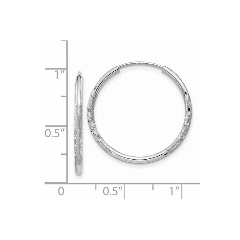 Curata 14k White Gold 1.5x21mm Diamond-Cut Endless Hoop Earrings