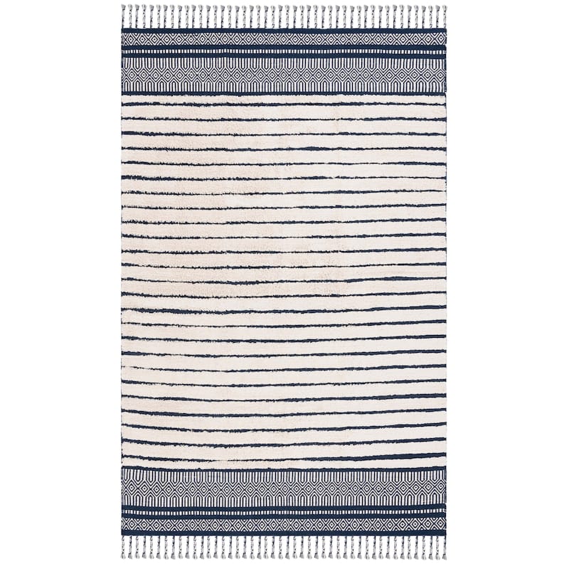 SAFAVIEH Handmade Kilim Roxani Yosra Transitional Cotton Rug - 5' x 8' - Navy/Natural