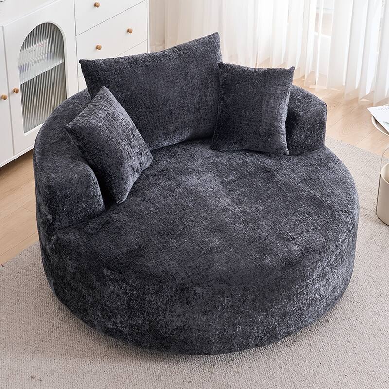 Round Accent Chair with High-Resilience Cushions, Swivel Chenille Barrel Chair, Fluffy Sleeper Lounge Chair