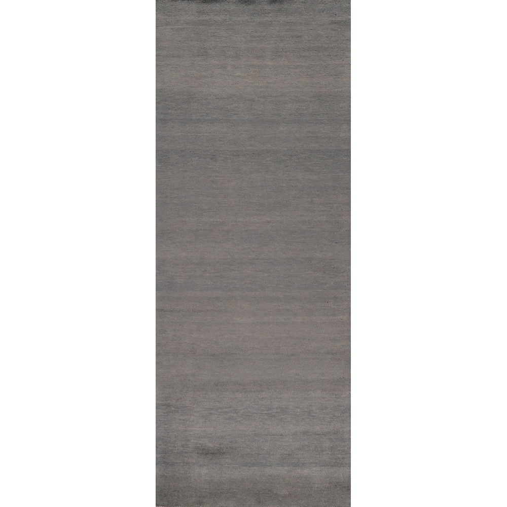 Hand Knotted Oriental 100% Wool Carpet Modern Solid Greys & Charcoal Gabbeh Runner Rug - 10' 1'' X 3' 1''