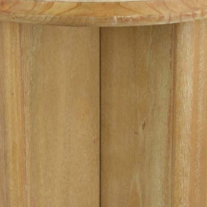 Round Side End Table, X Shaped Paneled Legs, 24 Inch Brown Wood