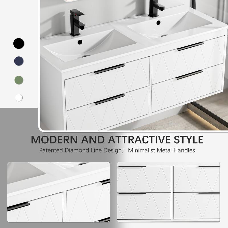 24"/30"/36"/48" Ceramic Vessel Sink Wall Mounted Bathroom Vanity Set