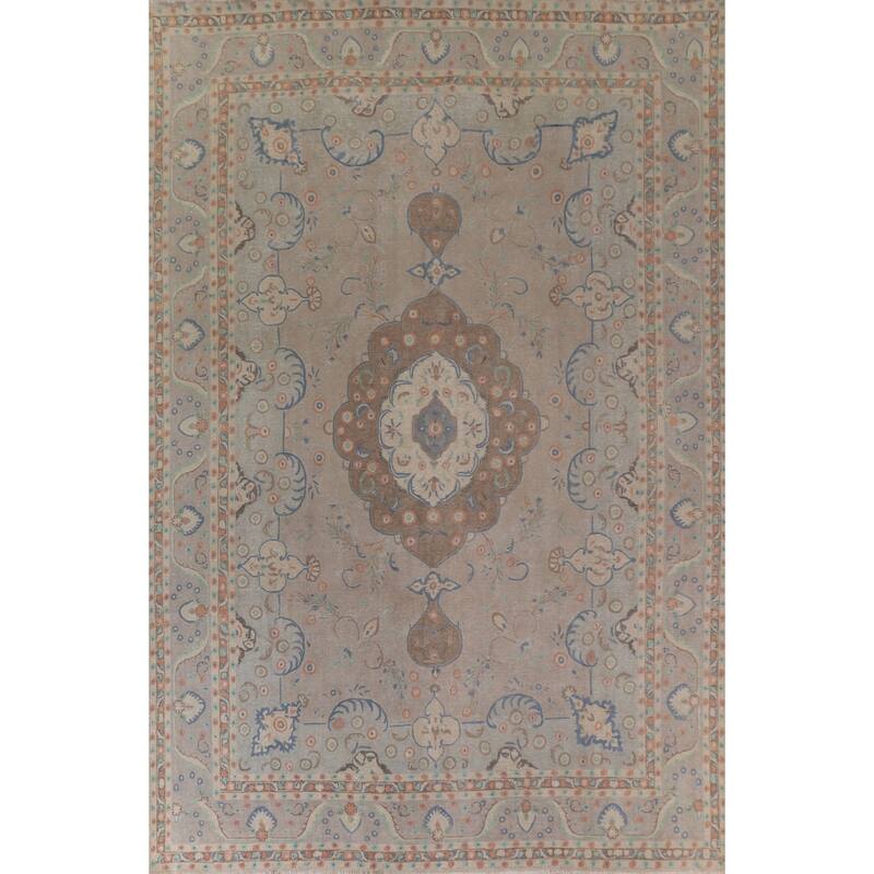 Hand Knotted Oriental 100% Wool Carpet Traditional Floral Beige & Ivories Tabriz Area Rug - 13' 3'' X 9' 10''