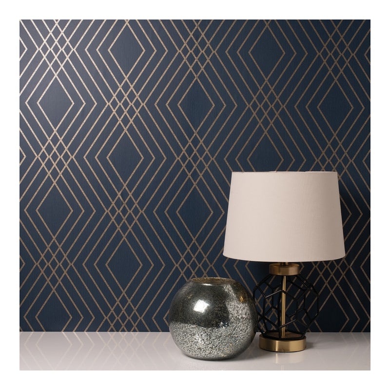 Fine Decor Shard Navy Trellis Wallpaper - 20.5 x 396 x 0.025