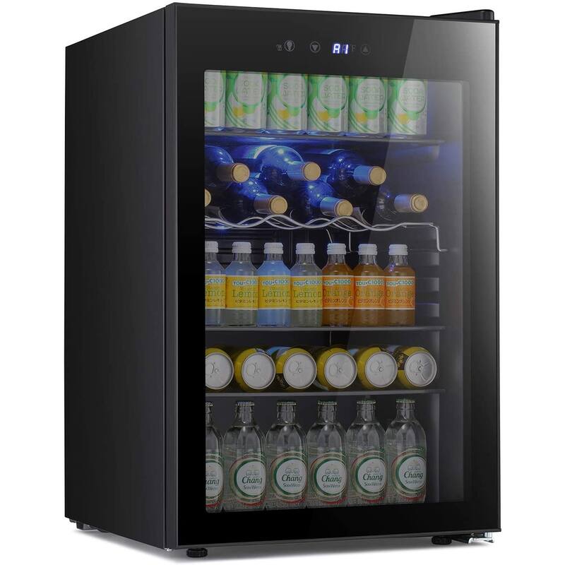 4.4cu.f Wine Cooler with LED Lights and Touch Buttons, Removable Shelves, Less Than 38dB - Black
