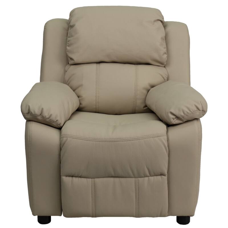 Deluxe Padded Contemporary Kids Recliner with Storage Arms