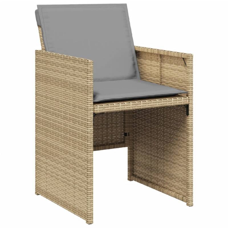 Outdoor Accent Chair Set of 4, Beige Rattan, Gray High Back Cushions