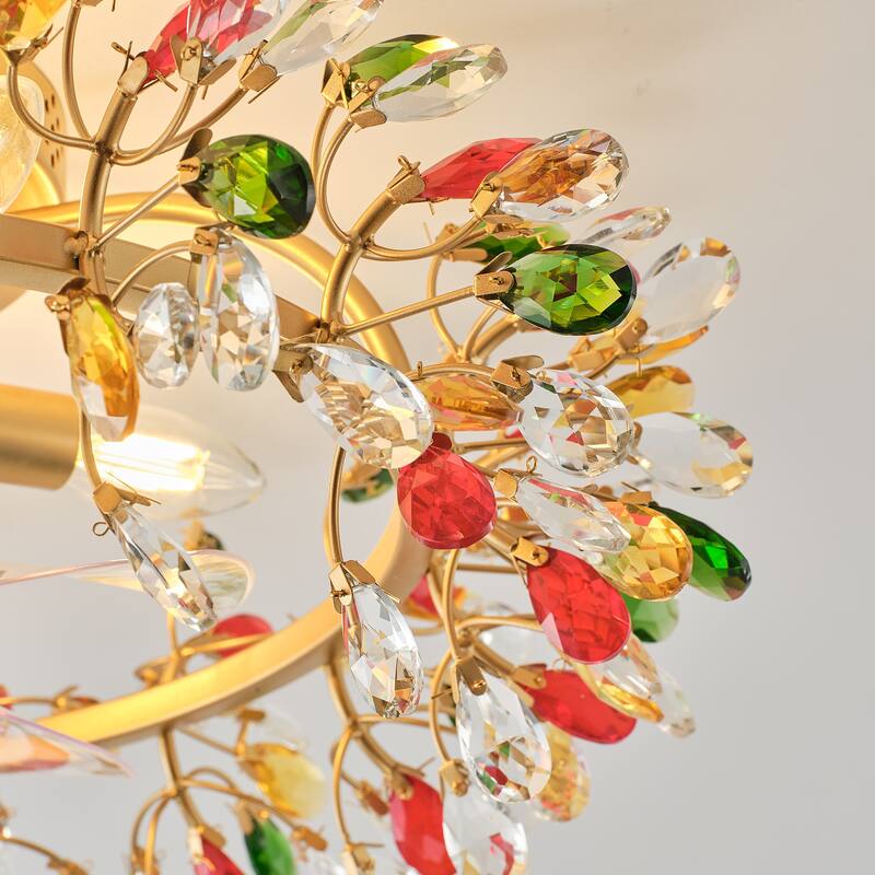 23" Modern Gold Flush Mount Crystal Ceiling Fan with Light and Remote