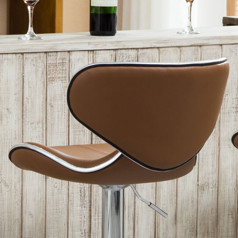 Modern Set of 2 Swivel Bar Stools with Leather Seat, Chrome Base, Height Adjustable, for Kitchen Island Dining Room