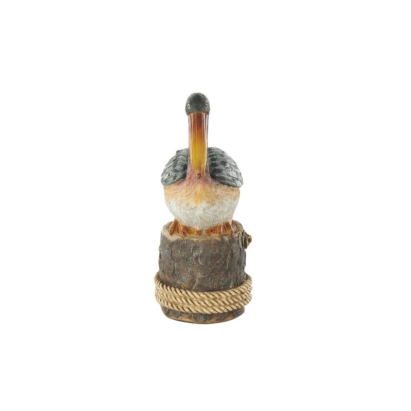 Teal Resin Textured Sitting Pelican Decorative Sculpture with Brown Block and Shiny Accents - 10"W x 6"L x 12"H