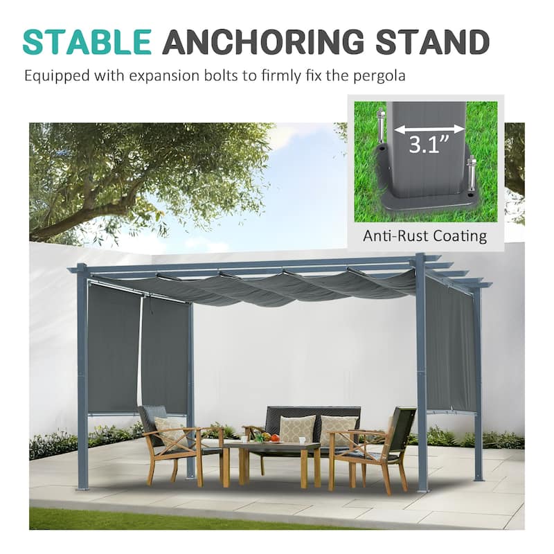 Aoodor 13 x 10 FT Outdoor Pergola with Retractable Shade Canopy, 4 Pieces Roller Shade Curtain