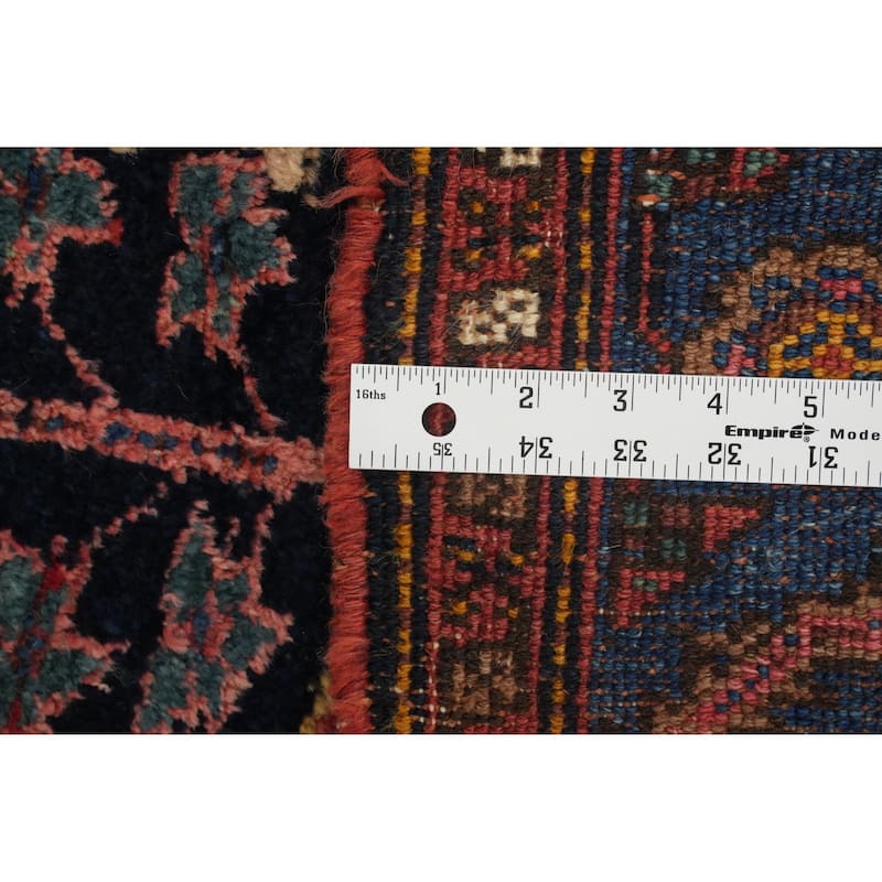 Hand Knotted Oriental 100% Wool Carpet Traditional Geometric Navy Blue & Blues Heriz (serapi) Runner Rug - 16' 4'' X 4' 0''
