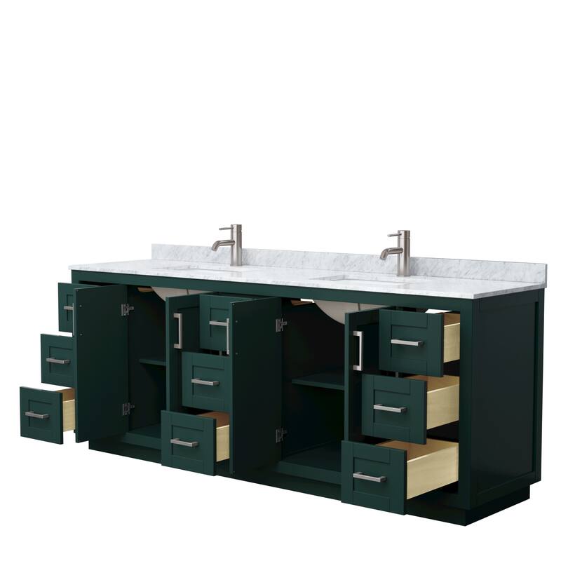 Miranda Double Vanity Set, White Carrara Marble Top, No Mirror