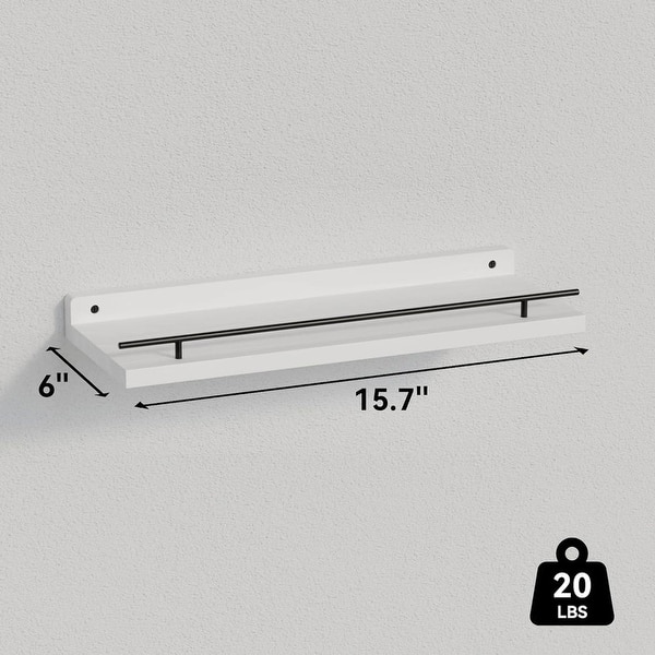 dimension image slide 3 of 4, 3 Black Metal Guardrail Floating Shelves for Home Decor - 6 Dx 15.7 Wx 0.5"H