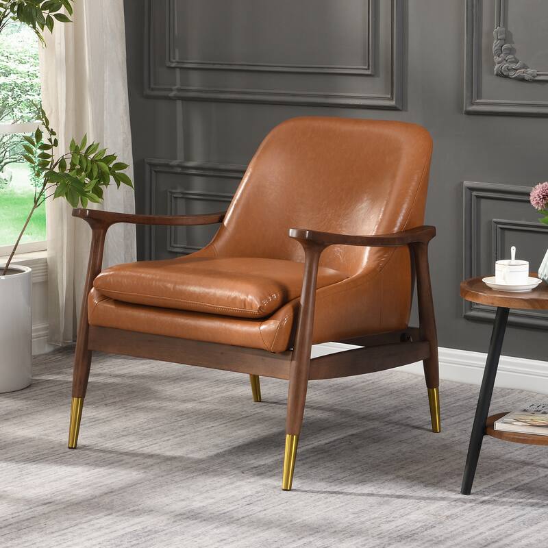Mid-Century Faux Leather Accent Chair
