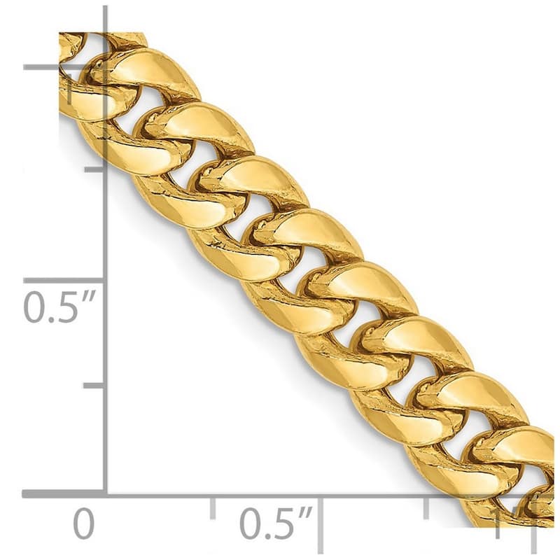 Curata 14k Yellow Gold Polished Lobster Claw Closure Hollow Miami Curb Chain Bracelet
