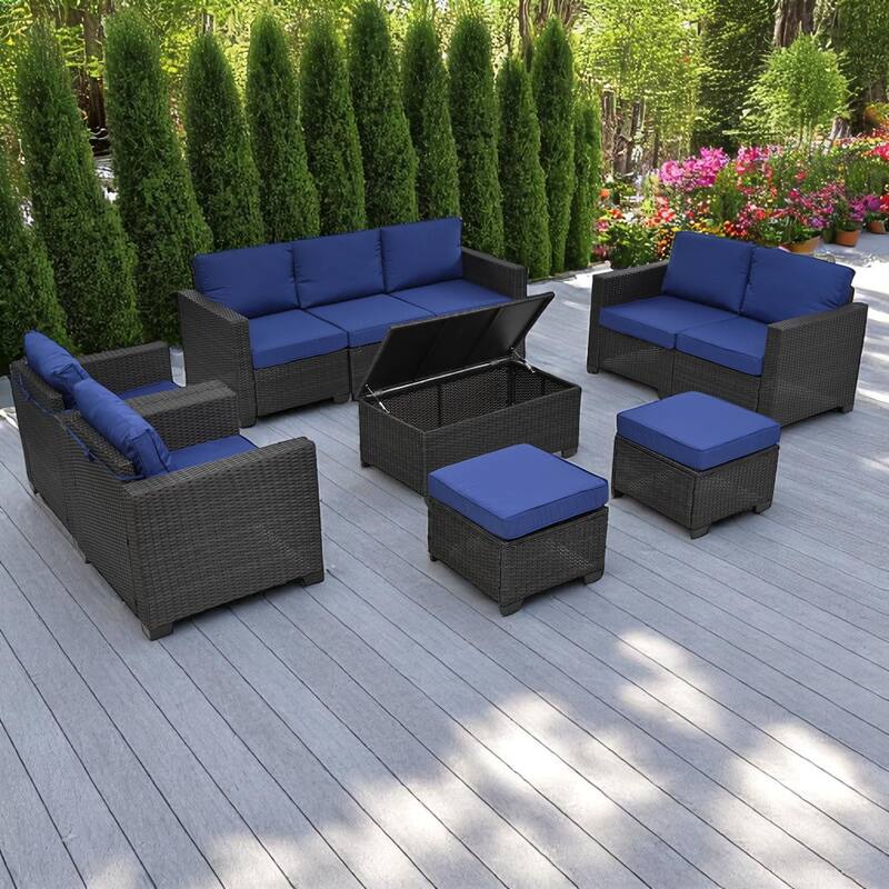 10-Piece Outdoor Patio Furniture Set,outdoor Sectional Sofa with Cushions,Modular Seating with Ottomans and Armchairs - Brown Multi