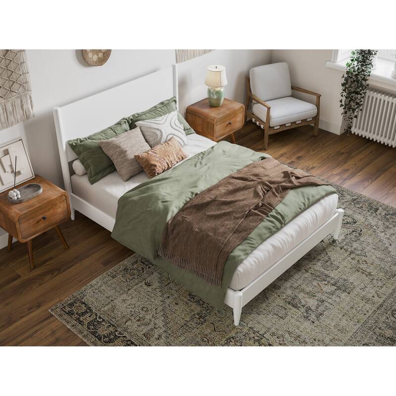 Solid Wood Low Profile Platform Bed - Full Size Bed Frame with Headboard - Modern Bedroom Furniture