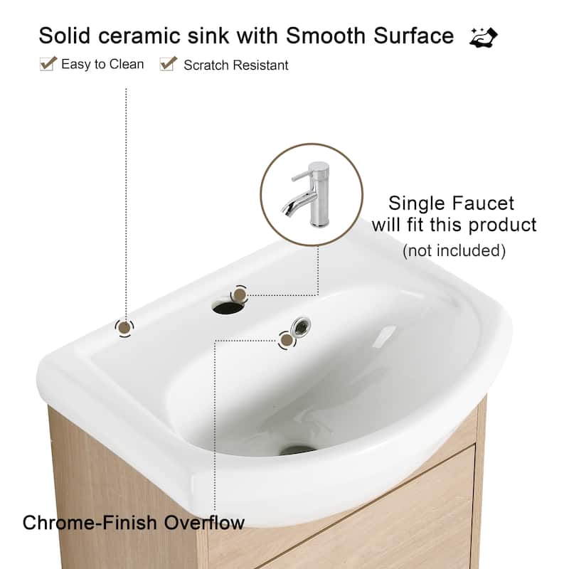 Malwee 18" Floating Bathroom Vanity, Mini Wall Mounted Bathroom Vanity with Ceramic Oval Sink and Soft Close Door