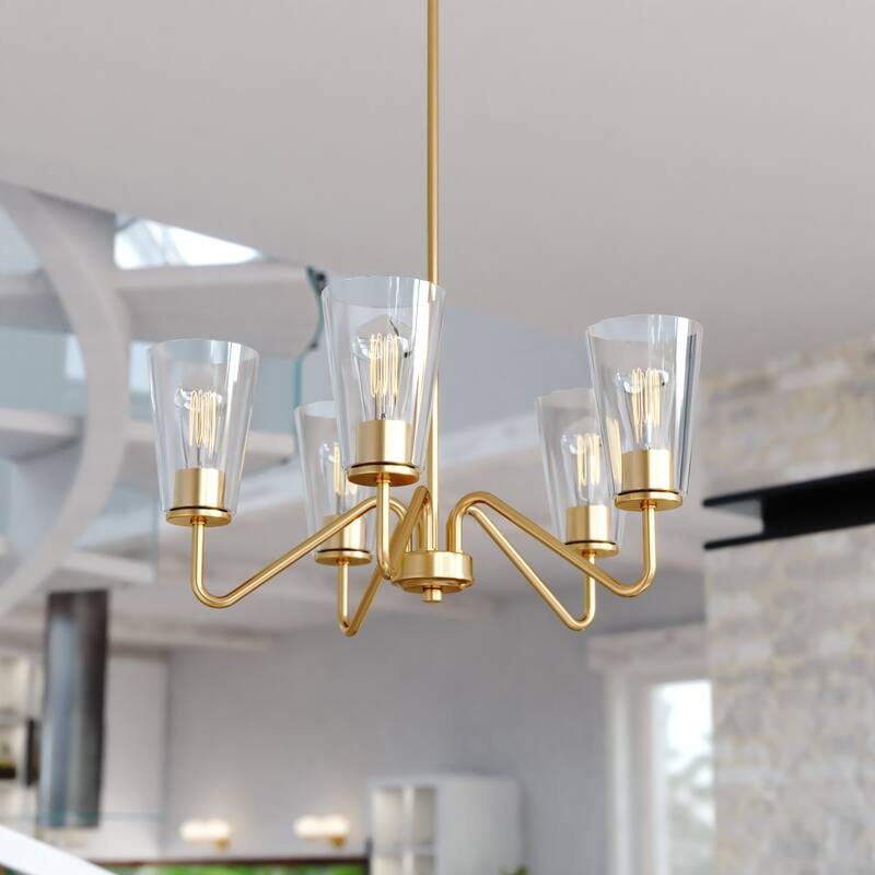 Beverly Chandelier Light Fixture Clear Glass Shade, LED Compatible - Muted Brass - 23-in W x 17-in H x 23-in D