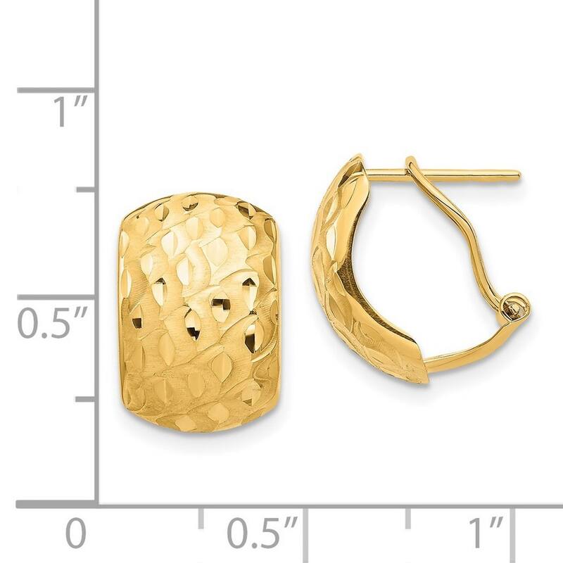 Curata 14k Yellow Gold 14.5x9.95mm Wide Textured Omega Back Earrings