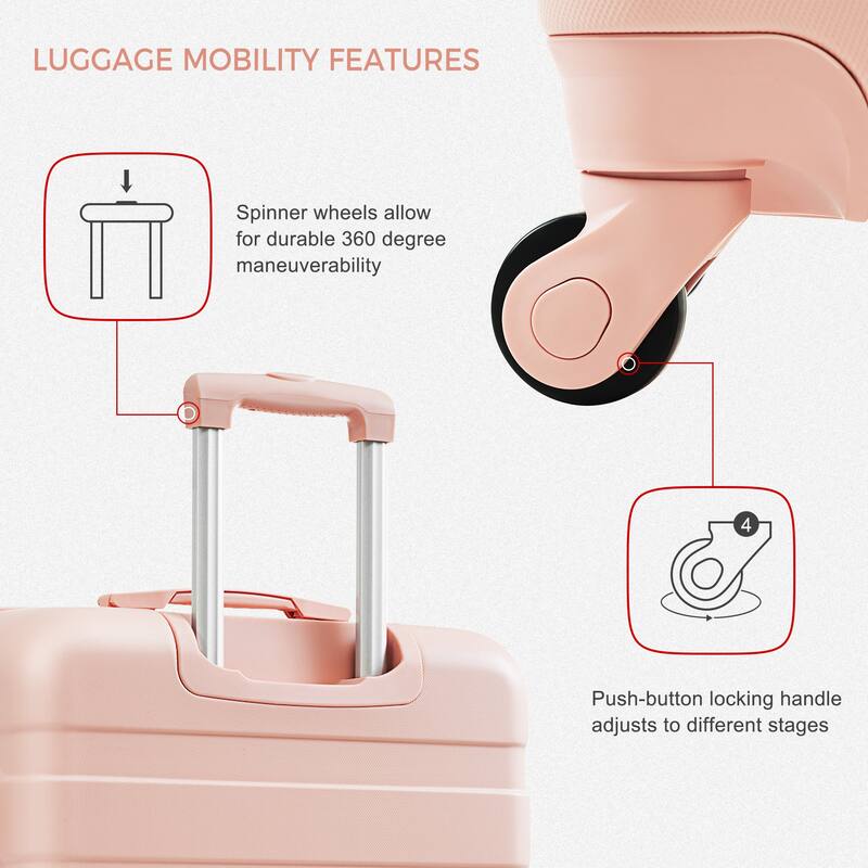 Luggage Sets 4 Piece, ABS Durable Suitcase with Travel Bag, Carry On Luggage Suitcase Set with 360°Spinner Wheels