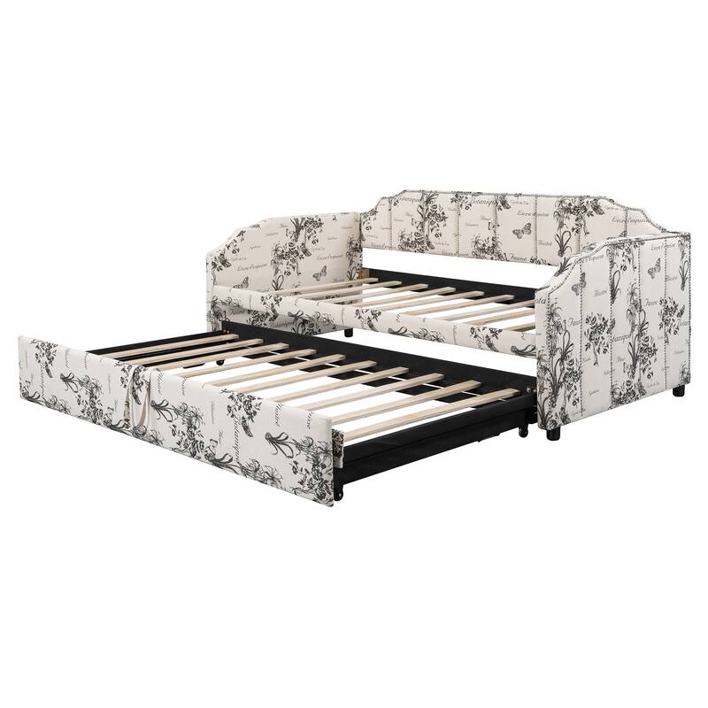 Twin Size Upholstered Daybed with Pop-Up Trundle & USB Charging Ports