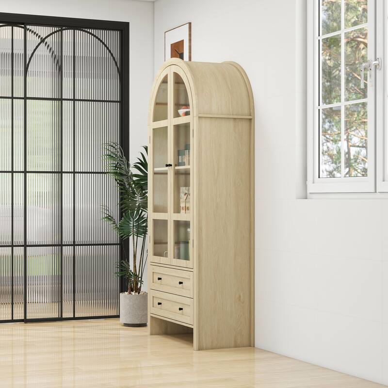 70.28" Tall Arched Kitchen Pantry, Modern Farmhouse Wood Kitchen Storage Cabinets ,Arched Storage Display Cabinet