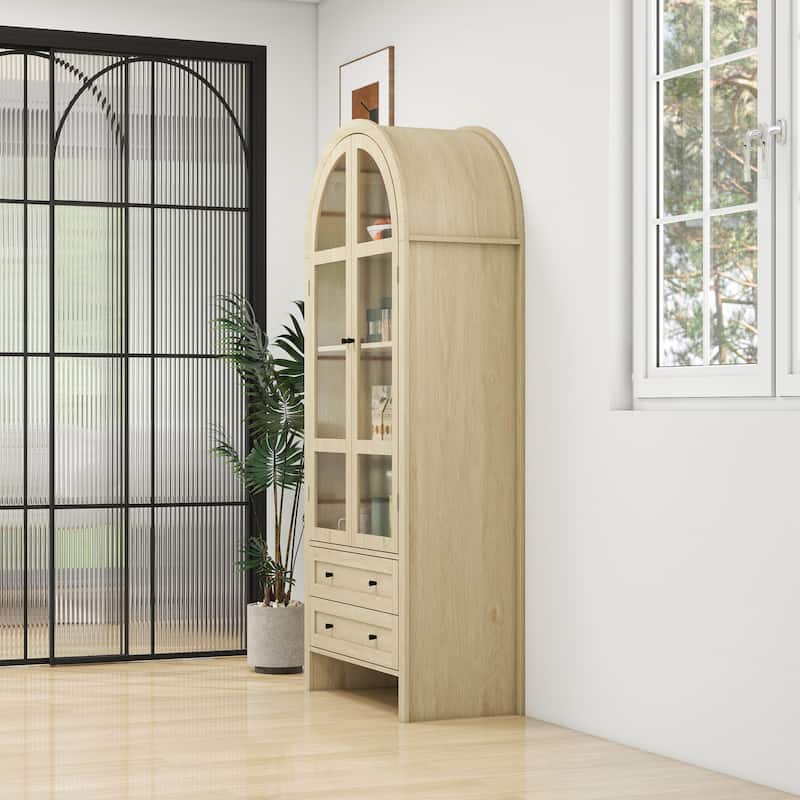 Wood Storage Cabinets with Magnetic Door Catcher, Tall Arched Kitchen Cabinet, Display Cabinet with Adjustable Shelves