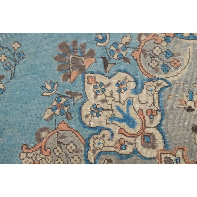 Light Blue Medallion Tabriz Persian Rug Hand-Knotted Wool Carpet - 7'9"x 11'3"