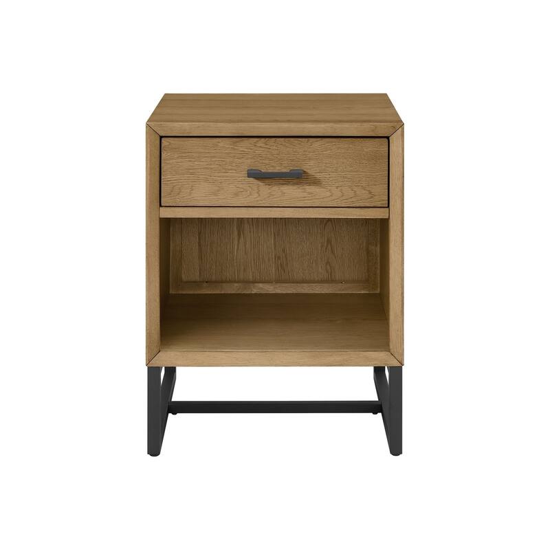 Newport 1-Drawer Solid Wood Nightstand with Charging Station, Natural Oak
