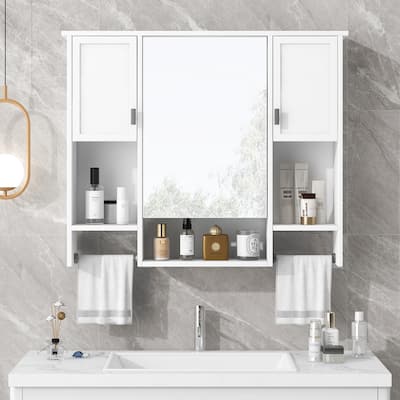 35'' x 28'' Wall Mounted Bathroom Cabinet with Towels Bar