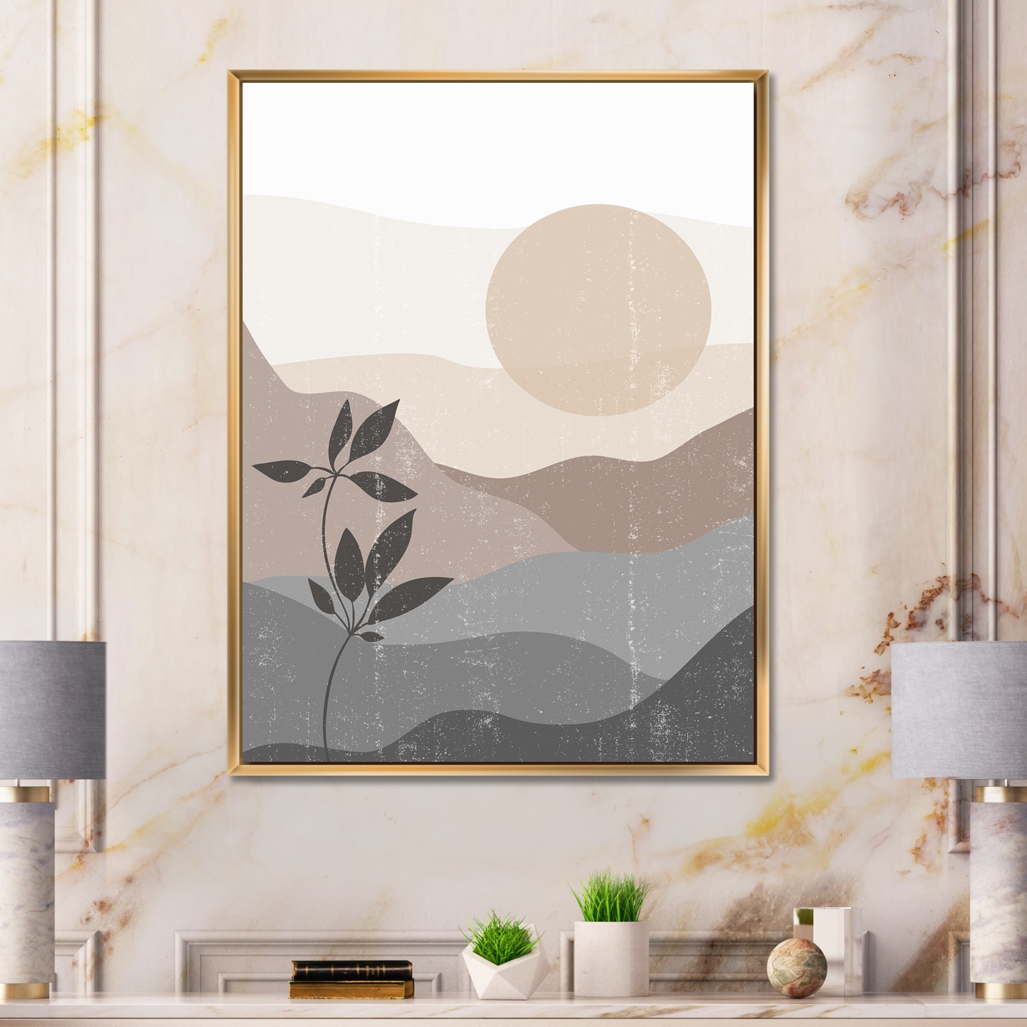 Designart Minimalist Mountain Landscape At Sunset Modern Framed Canvas  Wall Art Print