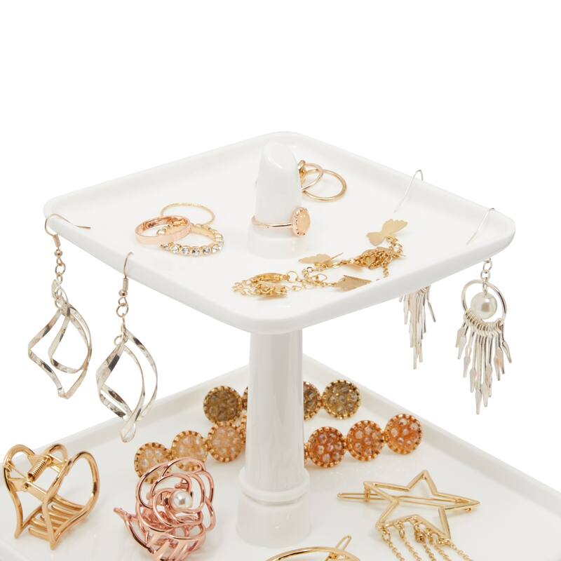 Marble Jewelry Display Tray and Makeup Organizer with Drawer for Vanity (7.3 x 7.7 x 13 in)