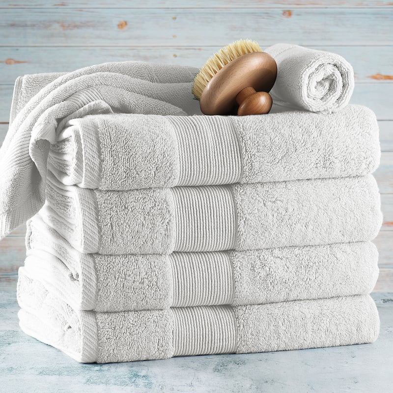 Hearth & Harbor 100 Percent Cotton Ultra Soft and Absorbent Bath Towel Set - 4 Bath towels 2 washcloths - White