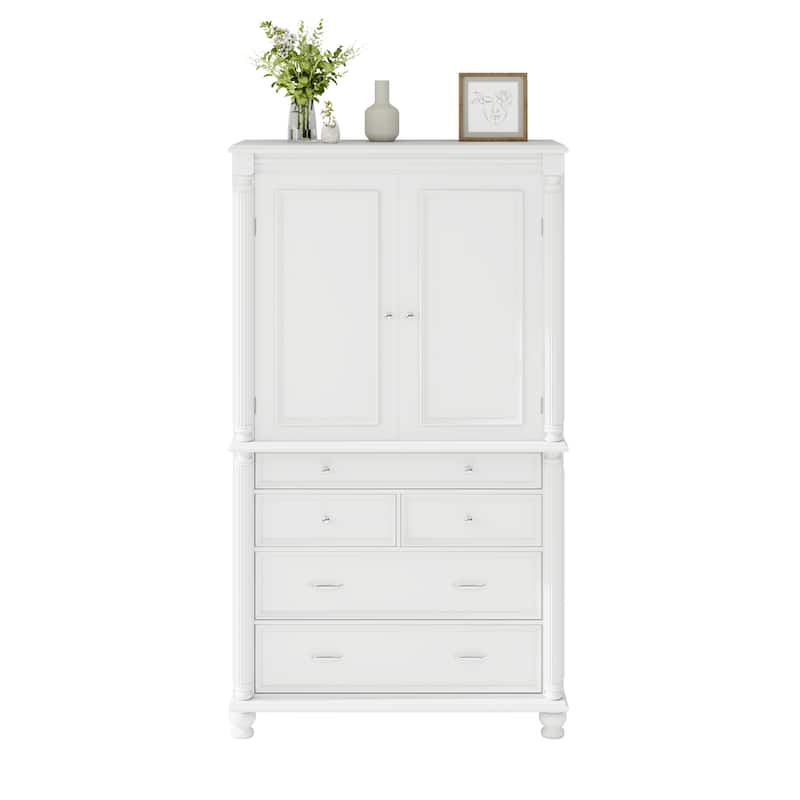Tall Kitchen Pantry, 77.3"H - Large Storage Cabinet with 5 Drawers, 6 Door Shelves & 2 Adjustable Shelves, Freestanding