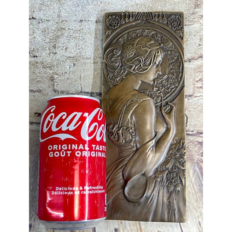 Art Noveau Female Woman Portrait Bas Relief Bronze Sculpture Carving Hanging Art 9.5 Inches X 4 Inches