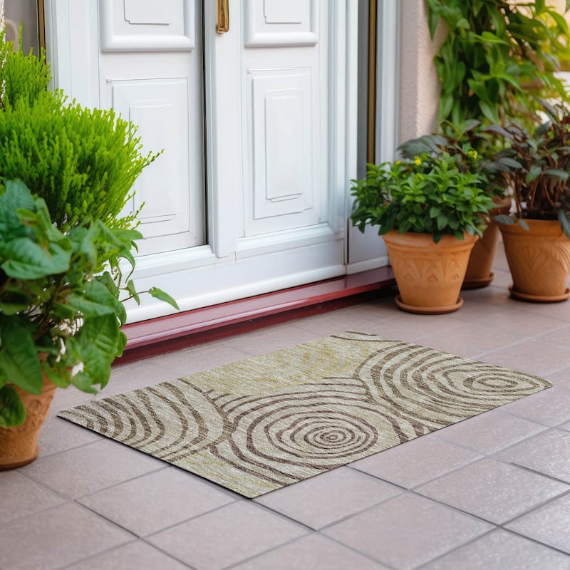 Machine Washable Indoor/ Outdoor Chantille Contemporary Dimensions Rug - Brown - 1'8" x 2'6"
