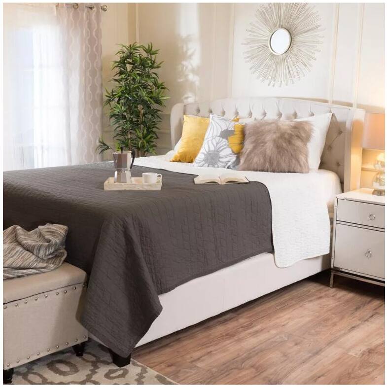 Roomfitters Upholstered Wingback Platform Bed with Headboard, Queen Size, Ivory - Ivory
