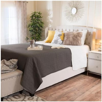 Roomfitters Upholstered Wingback Platform Bed with Headboard, Queen Size, Ivory