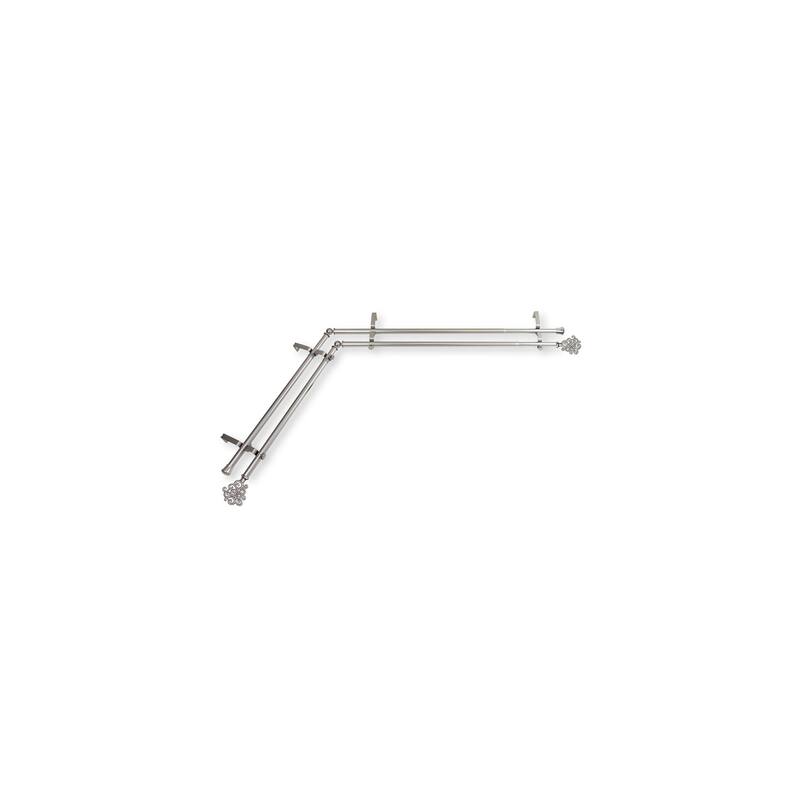 Corner Window Curtain Rod Double Layer 120-170" Satin Nickel Adjustable Rod Set - M