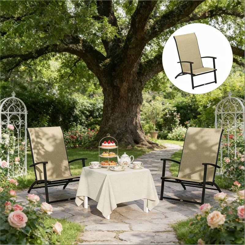 GDFStudio - Petersen High Back Folding Outdoor Dining Chairs Set of 2 - Set of 2 - Beige