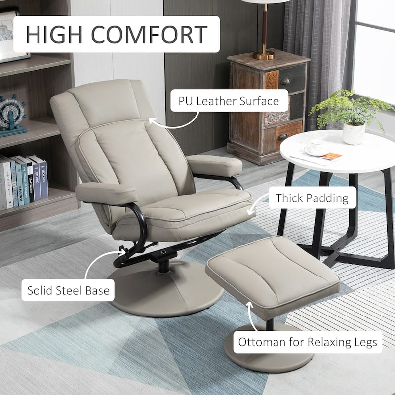 HOMCOM Swivel Recliner, Manual PU Leather Armchair with Ottoman Footrest for Living Room, Office, Bedroom