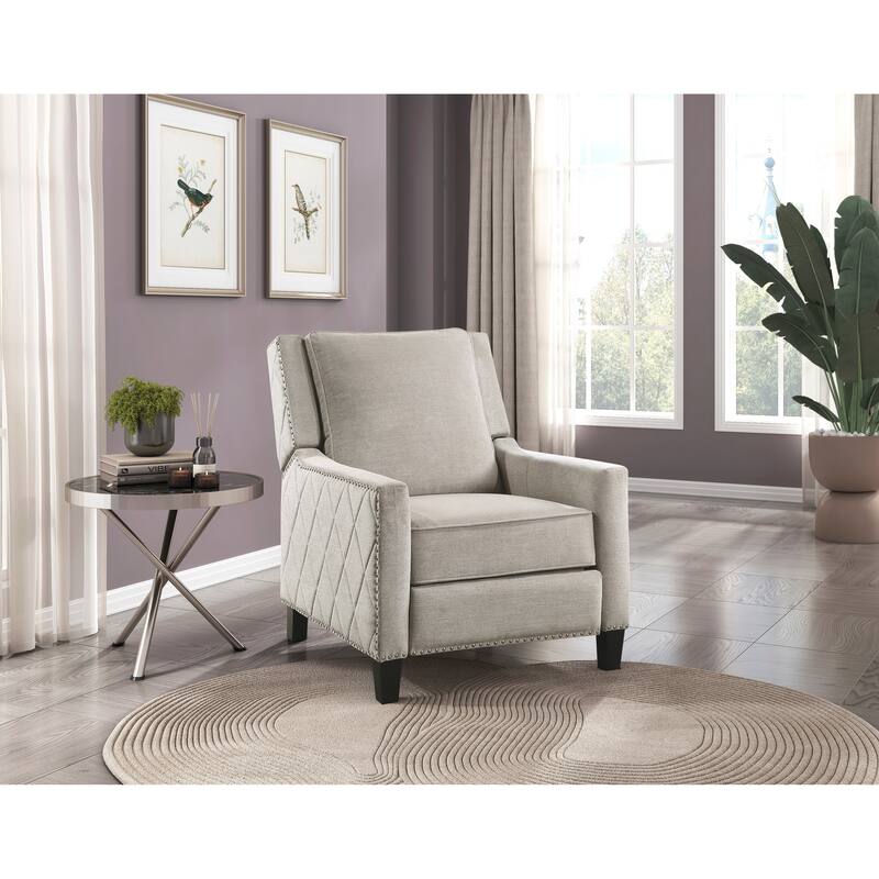 Reclining Chair 1Pc Sand-Color Textured Fabric Upholstered Nailhead Trim Wood Frame