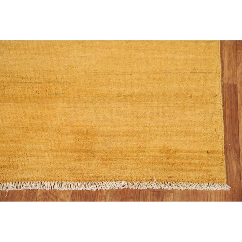Yellow Solid Modern Gabbeh Oriental Rug Handmade Wool Carpet - 2'11" x 5'0"