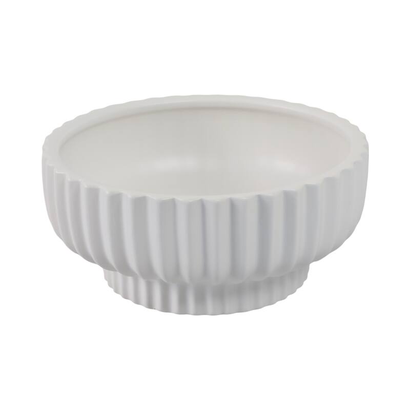 Decorative Ribbed Ceramic Bowl with Matte Finish - 12", White - 12.0"